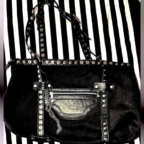 Vintage Dolce & Gabbana Black & Silver Rivet Shoulder Bag - Picture 1 of 3